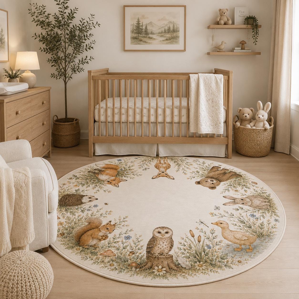 Woodland Floral Round Nursery Rug
