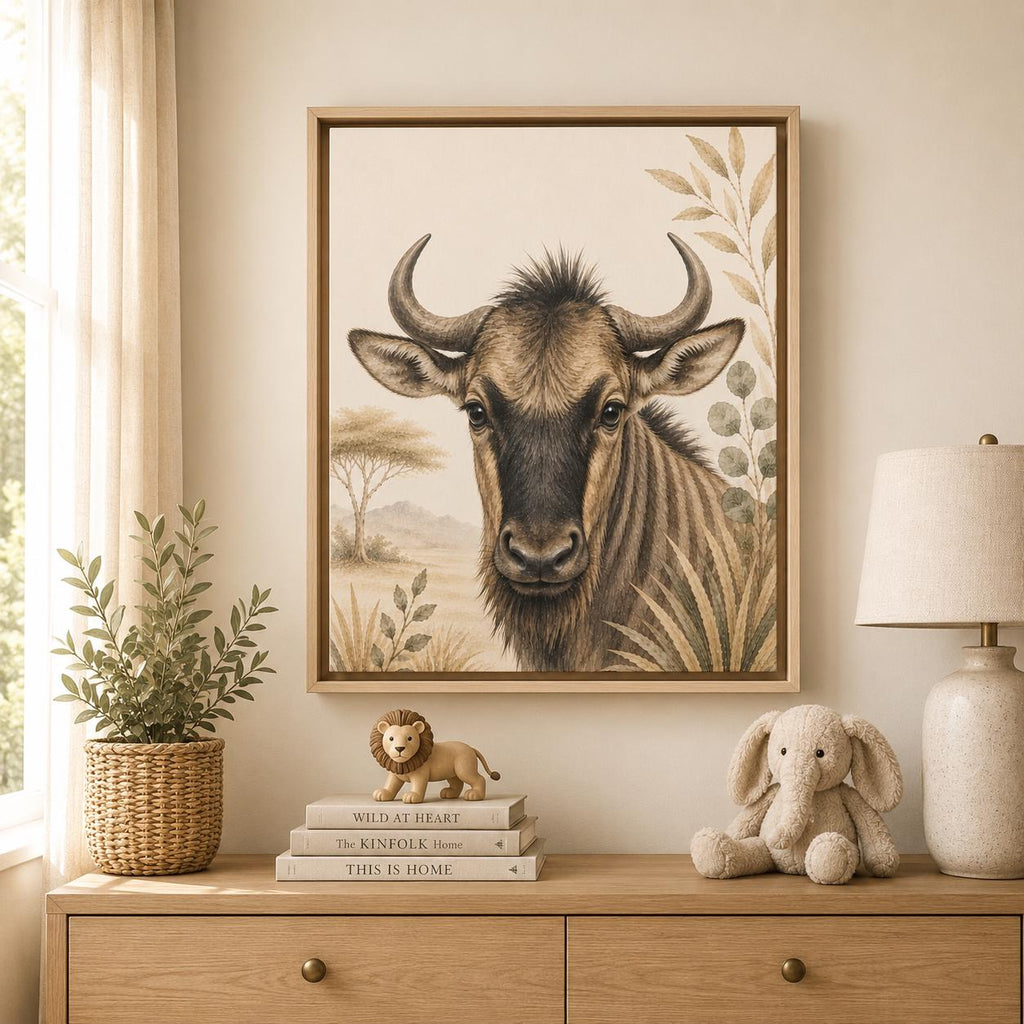 Wildebeest Safari Framed Canvas