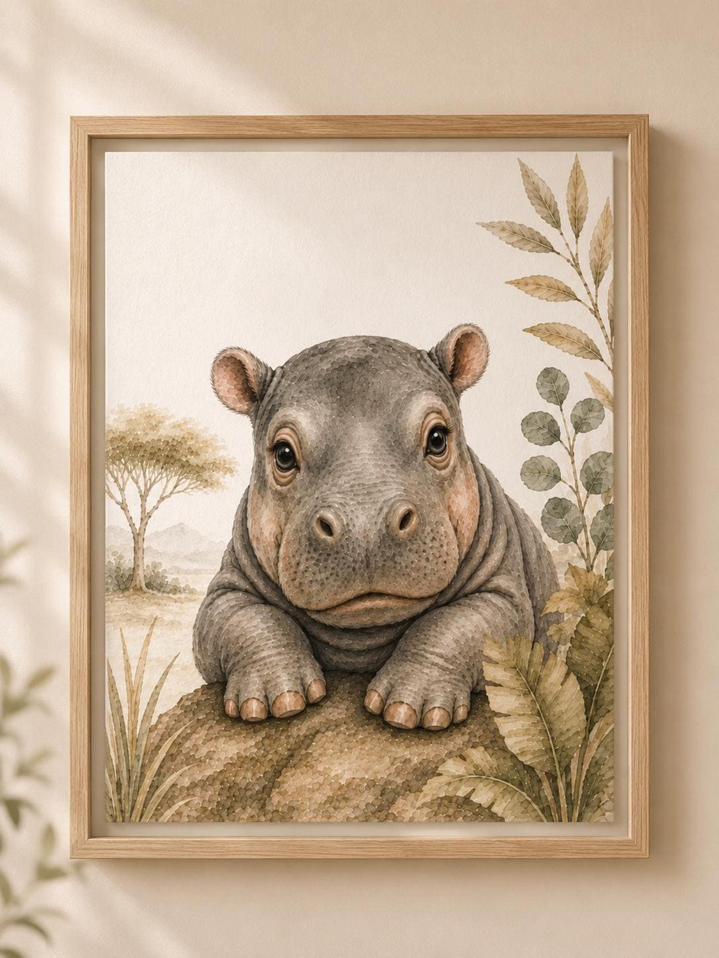 Baby Hippo Safari Framed Canvas