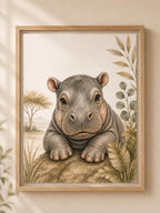 Baby Hippo Safari Framed Canvas