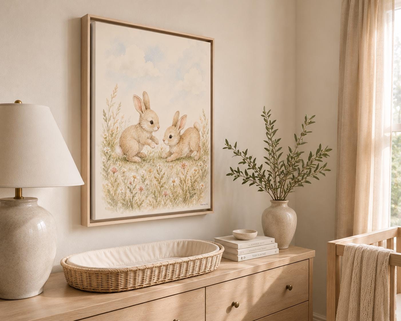 Playful Baby Bunnies Woodland Framed Canvas