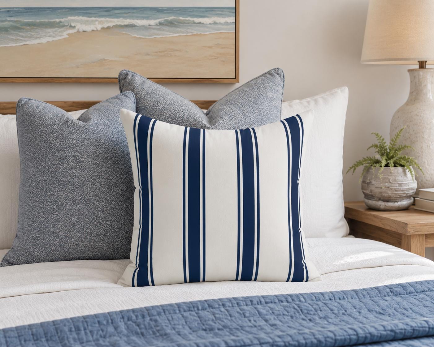Navy Cabana Stripe Coastal Throw Pillow
