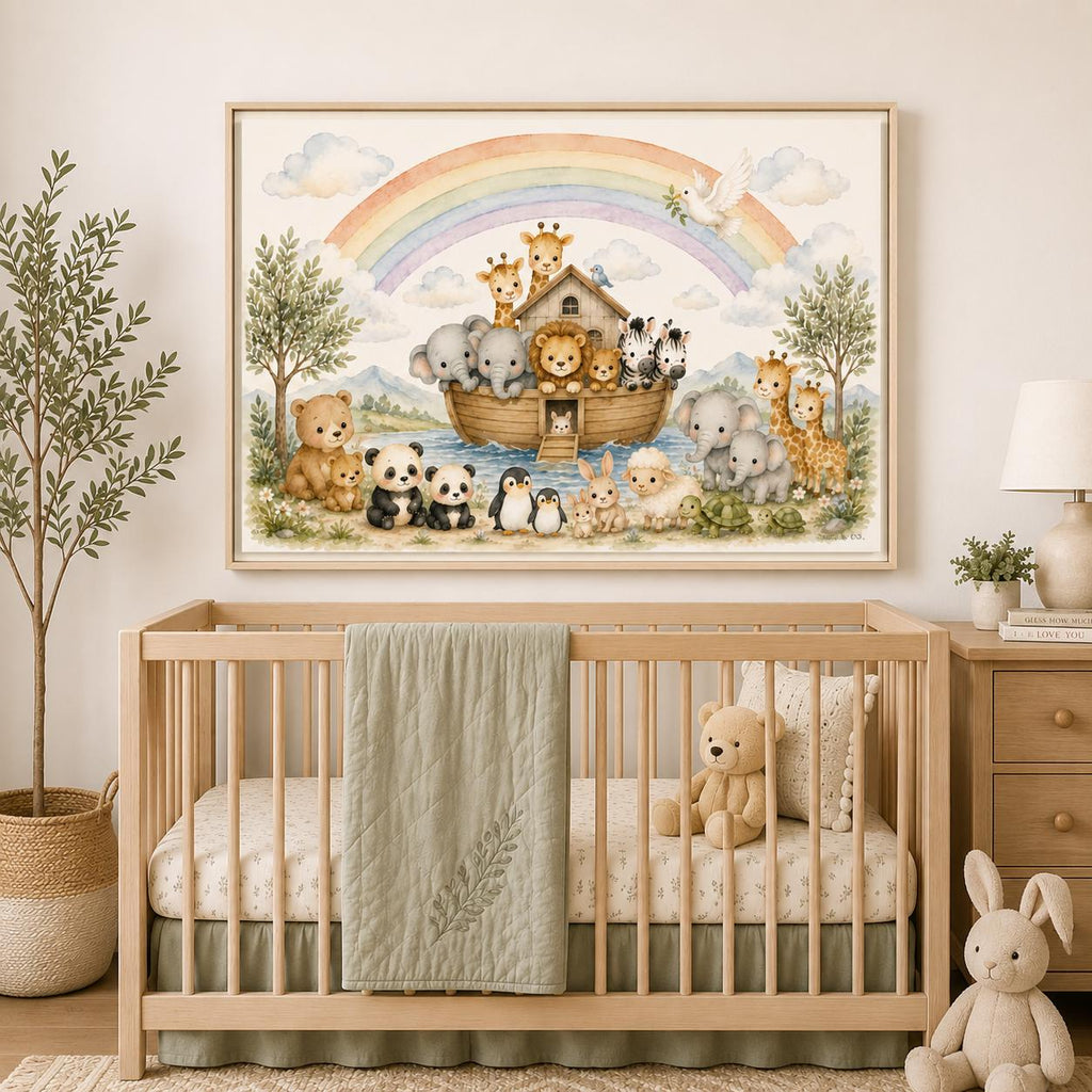 Noah's Ark Rainbow Panoramic Framed Canvas