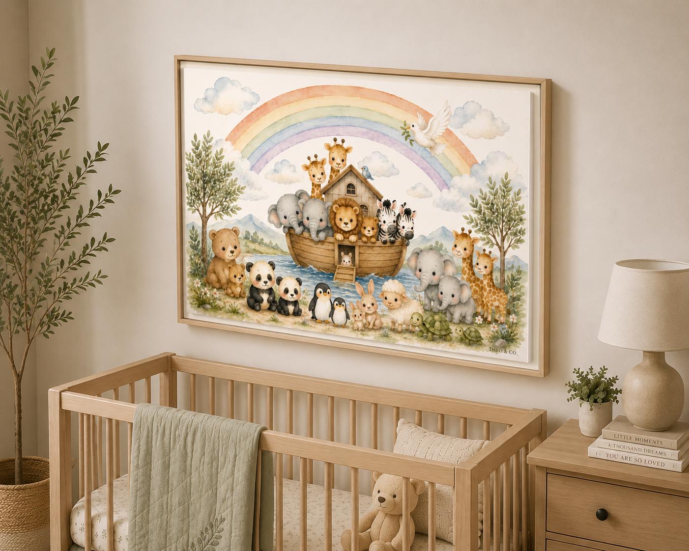 Noah's Ark Rainbow Panoramic Framed Canvas