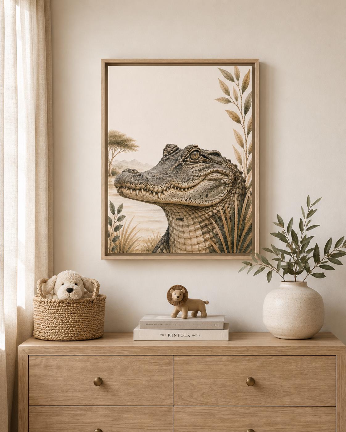 Crocodile Safari Framed Canvas