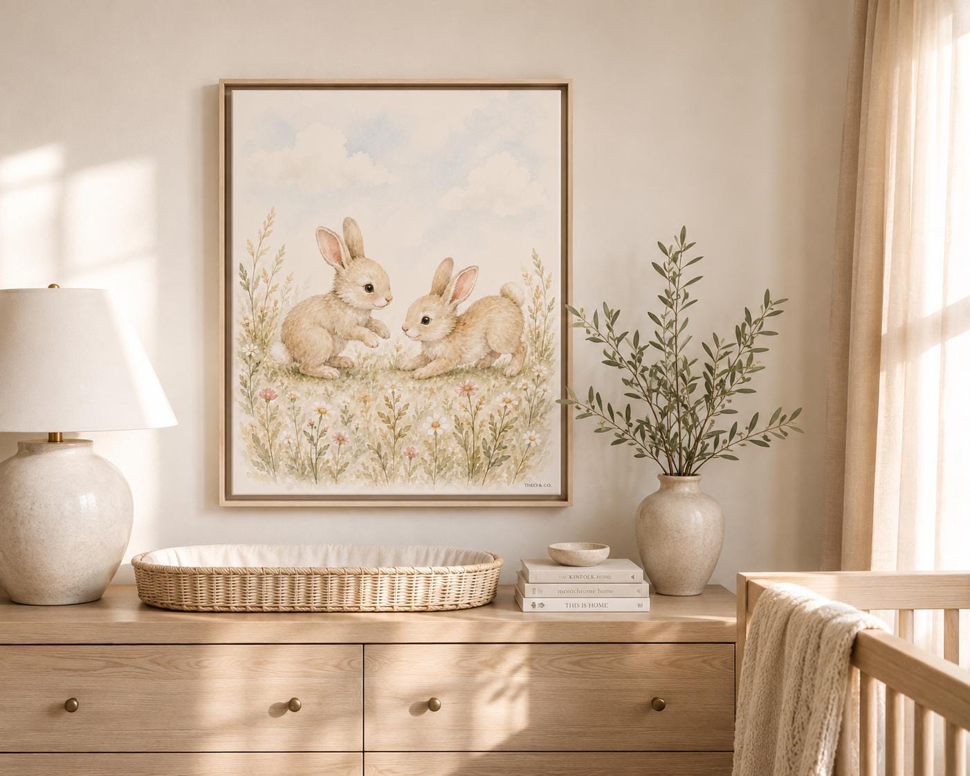 Playful Baby Bunnies Woodland Framed Canvas
