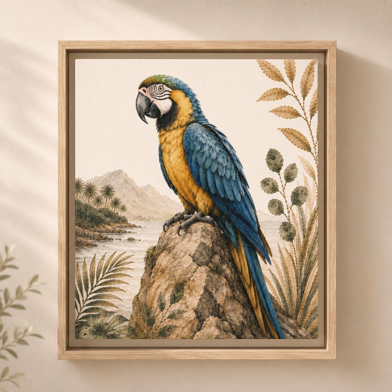 Blue & Gold Macaw Tropical Framed Canvas