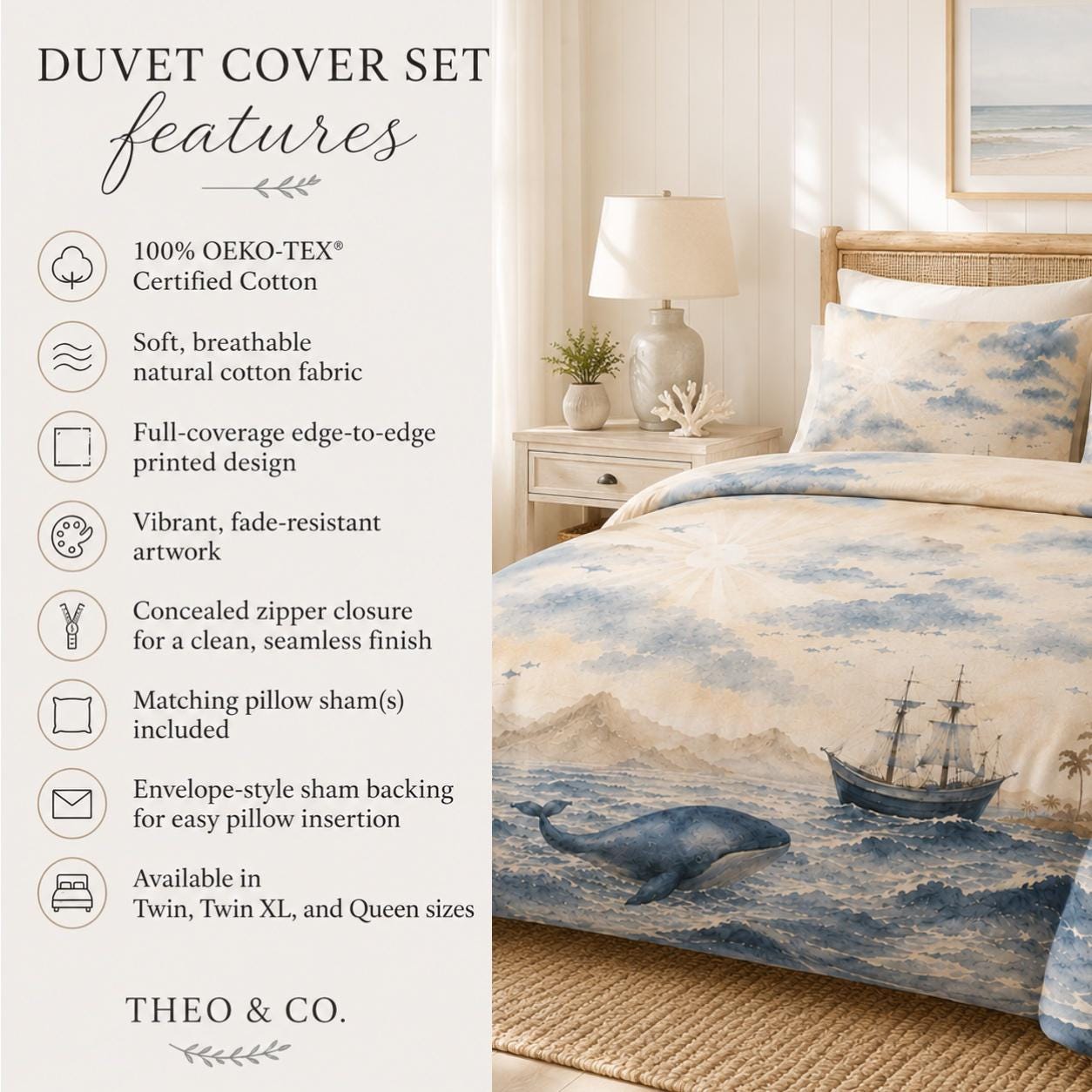 Whale & Sailing Ship Duvet Cover Set