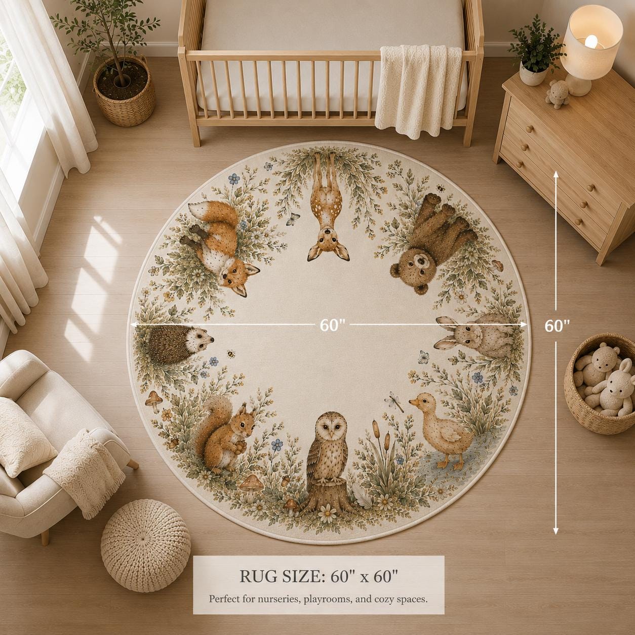 Woodland Floral Round Nursery Rug