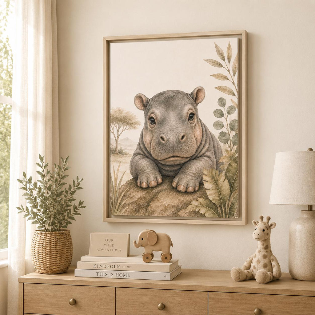 Baby Hippo Safari Framed Canvas
