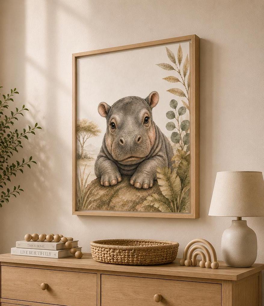 Baby Hippo Safari Framed Canvas