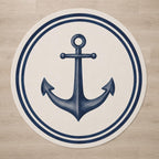 Blue Anchor Round Rug Coastal Nursery Nautical Ocean Playroom Watercolor Chenille Ivory
