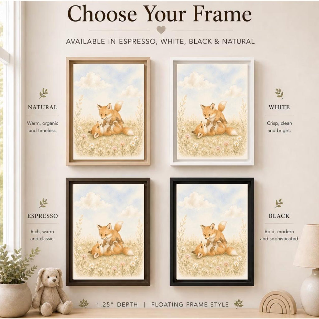 Playful Baby Foxes Woodland Framed Canvas
