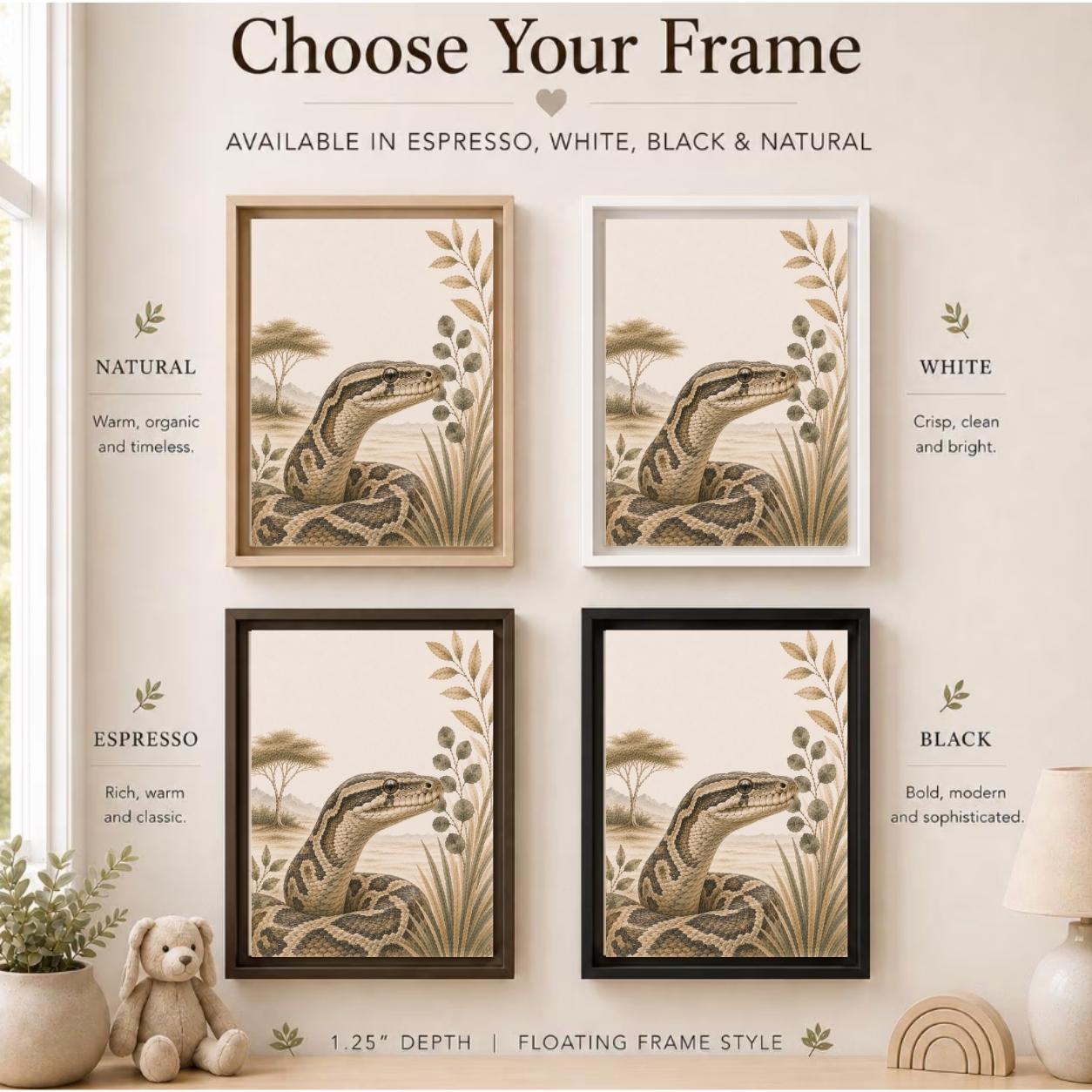 Snake Safari Framed Canvas