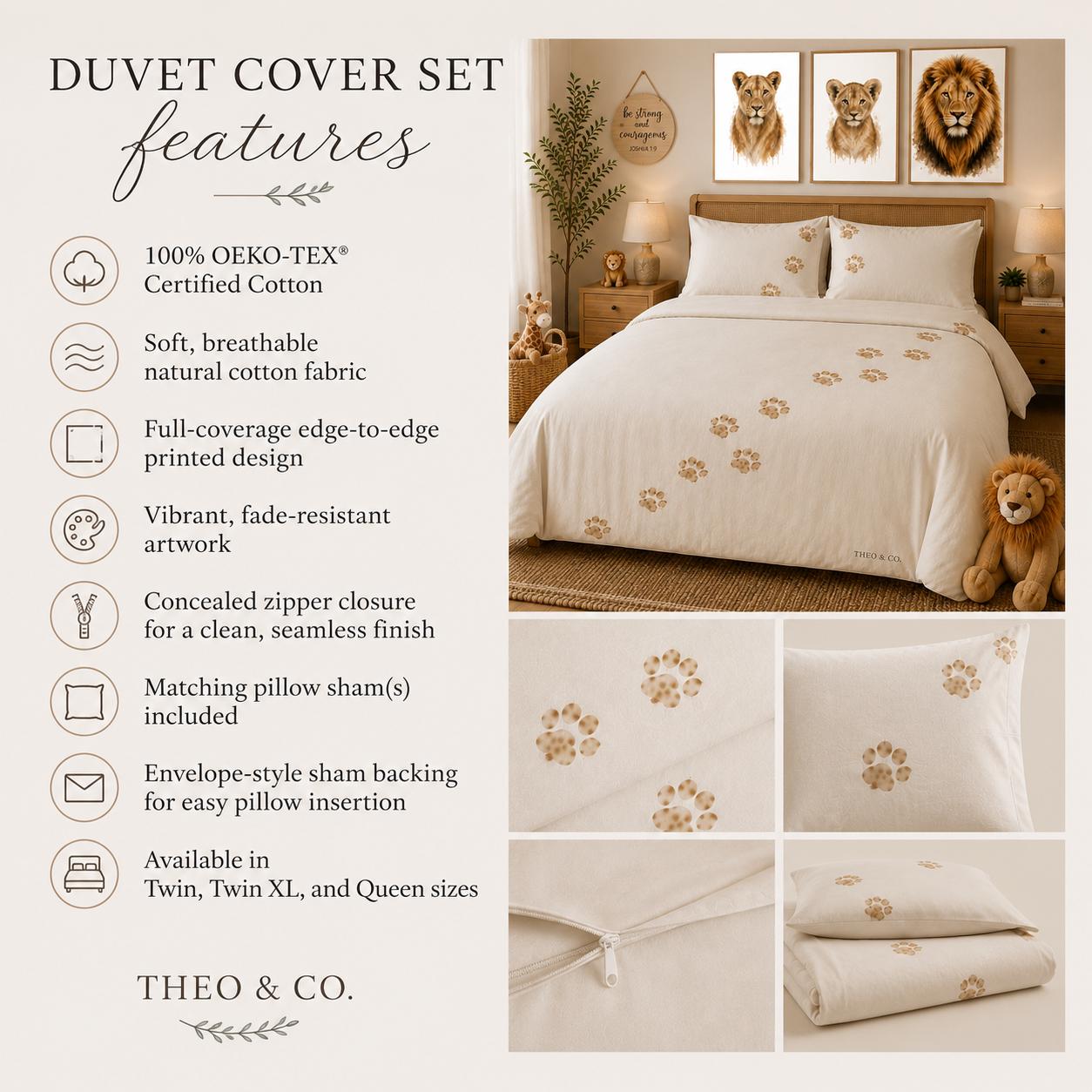 Daniel Lion Paw Print Duvet Cover Set