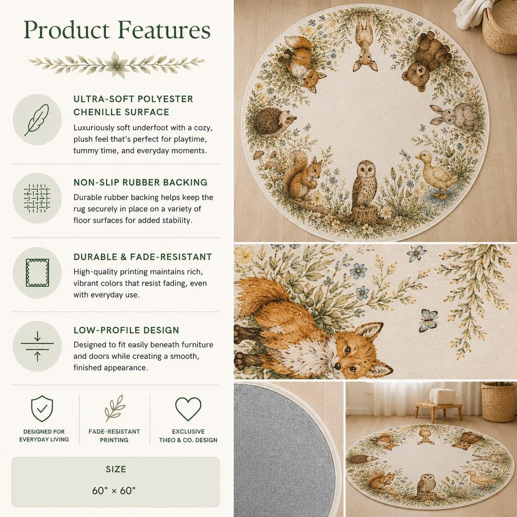Woodland Floral Round Nursery Rug