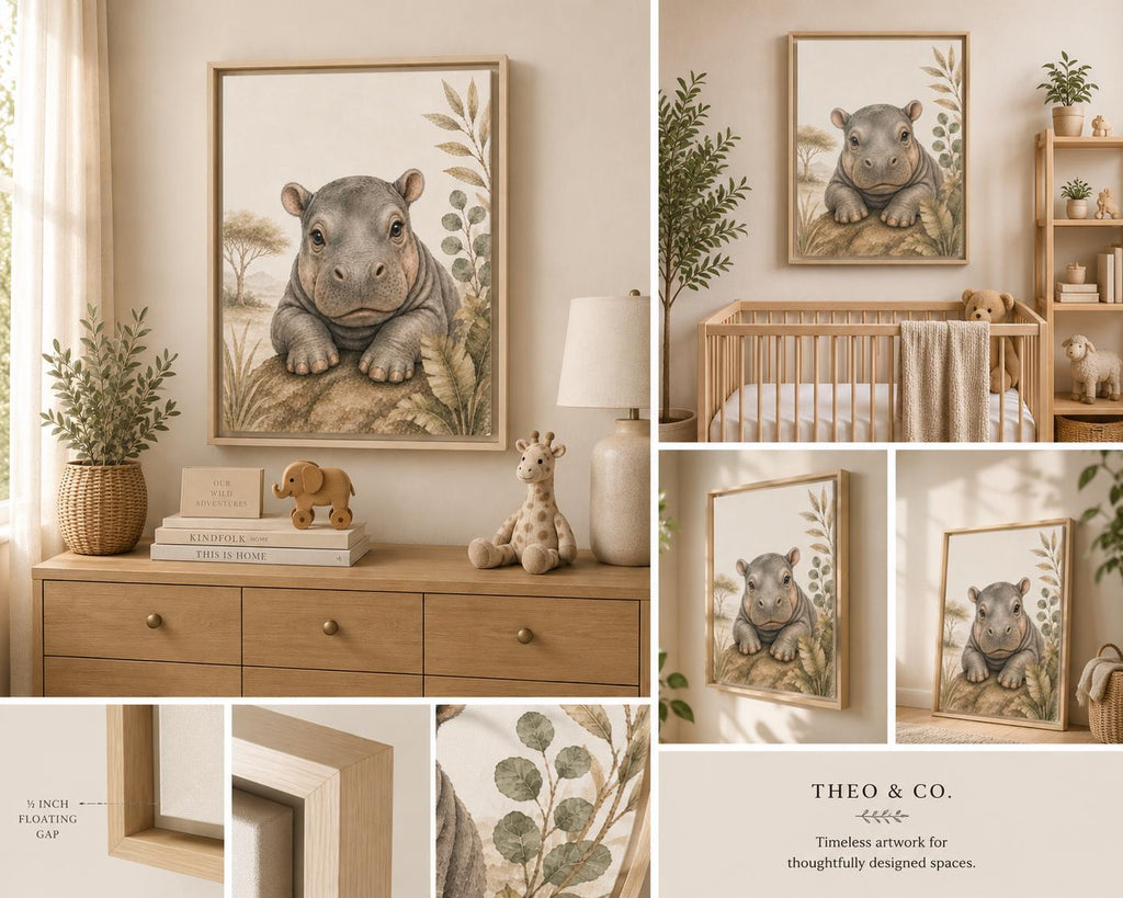Baby Hippo Safari Framed Canvas