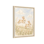 Playful Bunnies Woodland Floral Framed Canvas