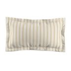 A rectangular pillow sham with vertical stripes in beige and off-white, shown against a plain white background.