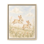 Playful Bunnies Woodland Floral Framed Canvas