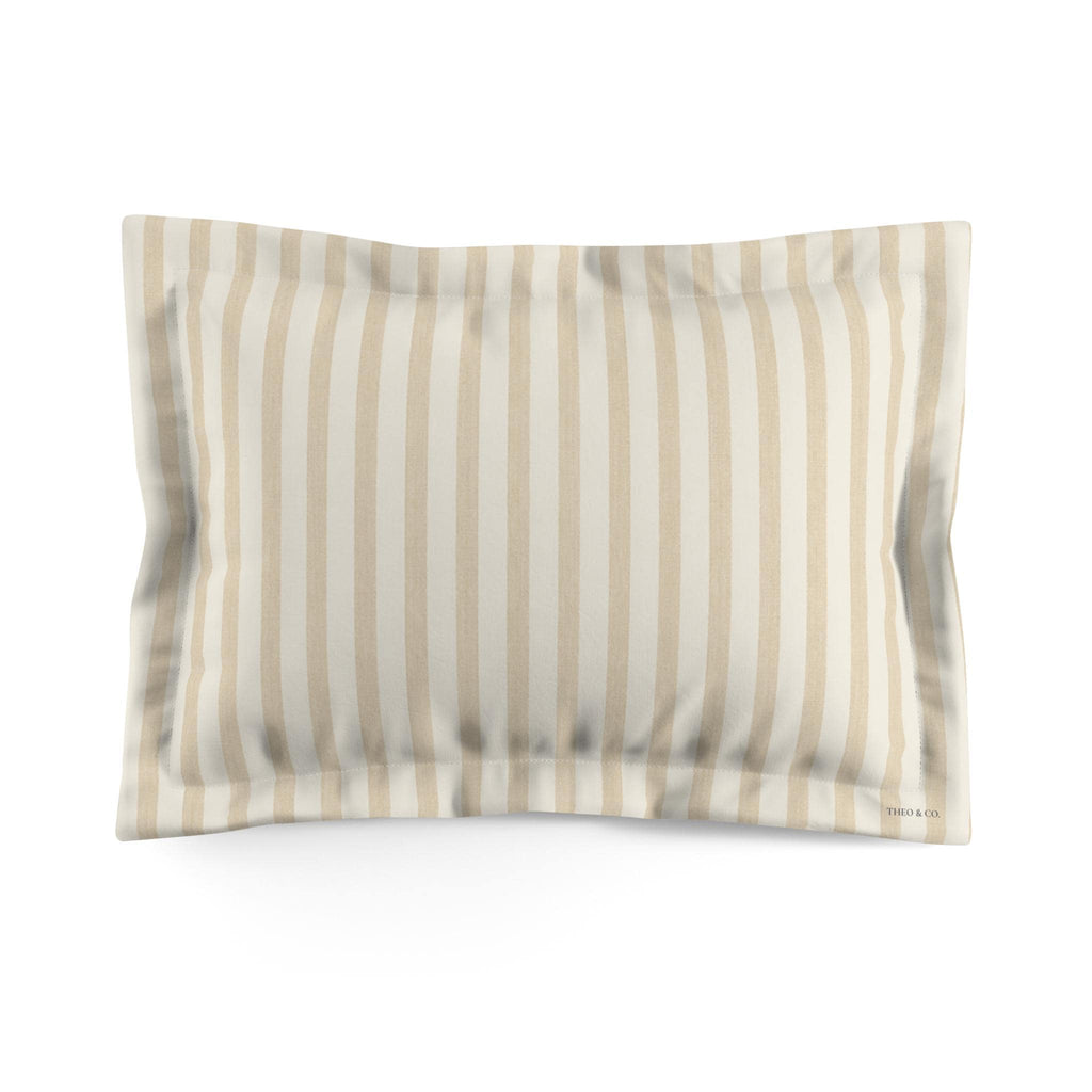 A rectangular pillowcase with vertical stripes in beige and off-white, shown against a plain white background.