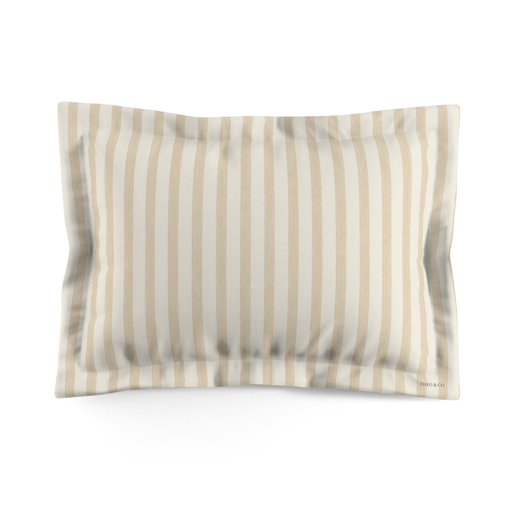 A rectangular pillowcase with vertical stripes in beige and off-white, shown against a plain white background.