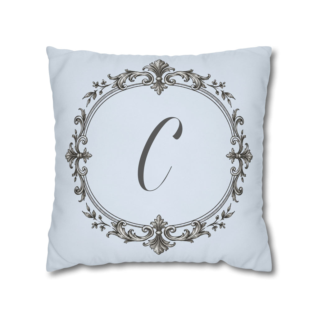 Letter C pillow cover in blue