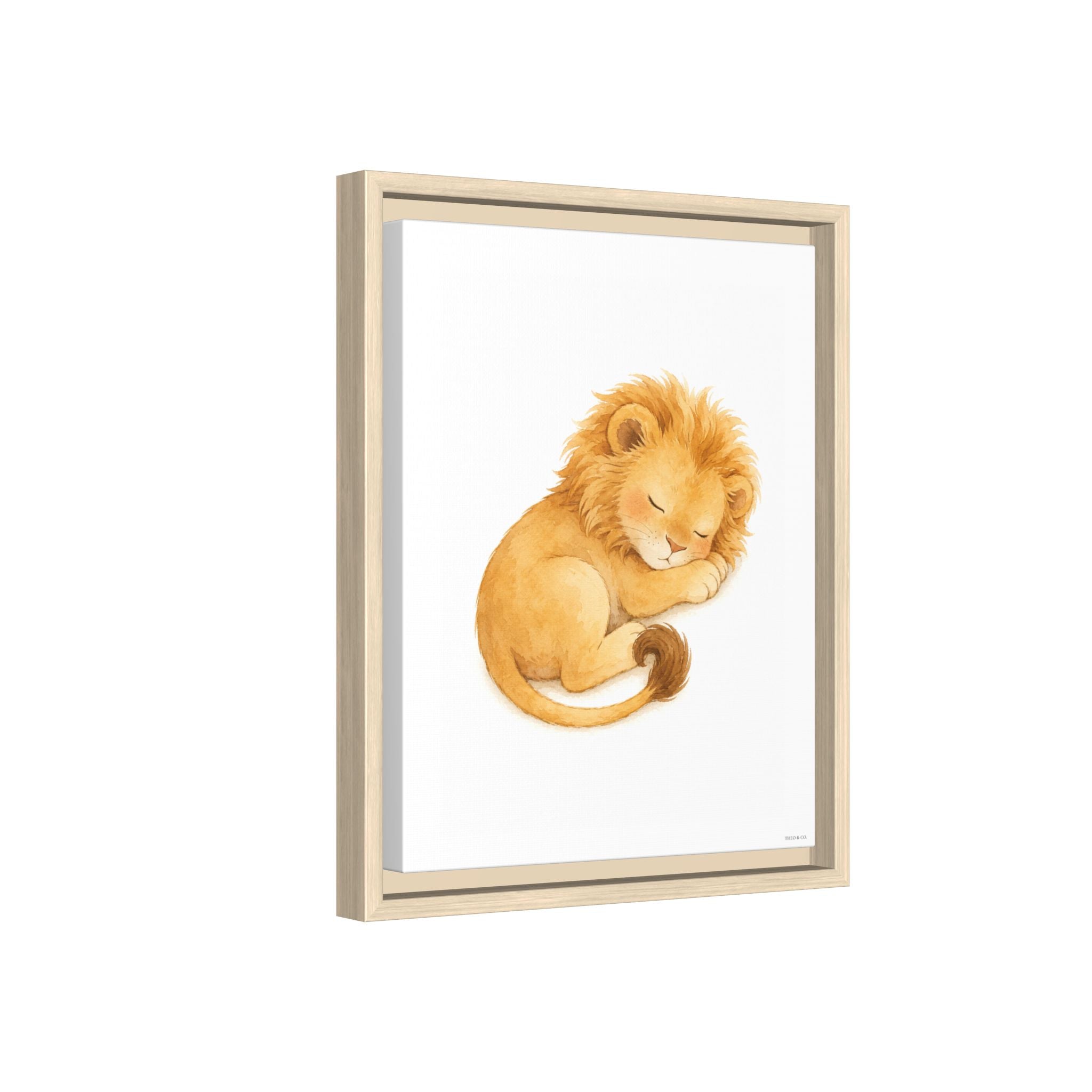 Curled Sleeping Lion Cub Watercolor Canvas