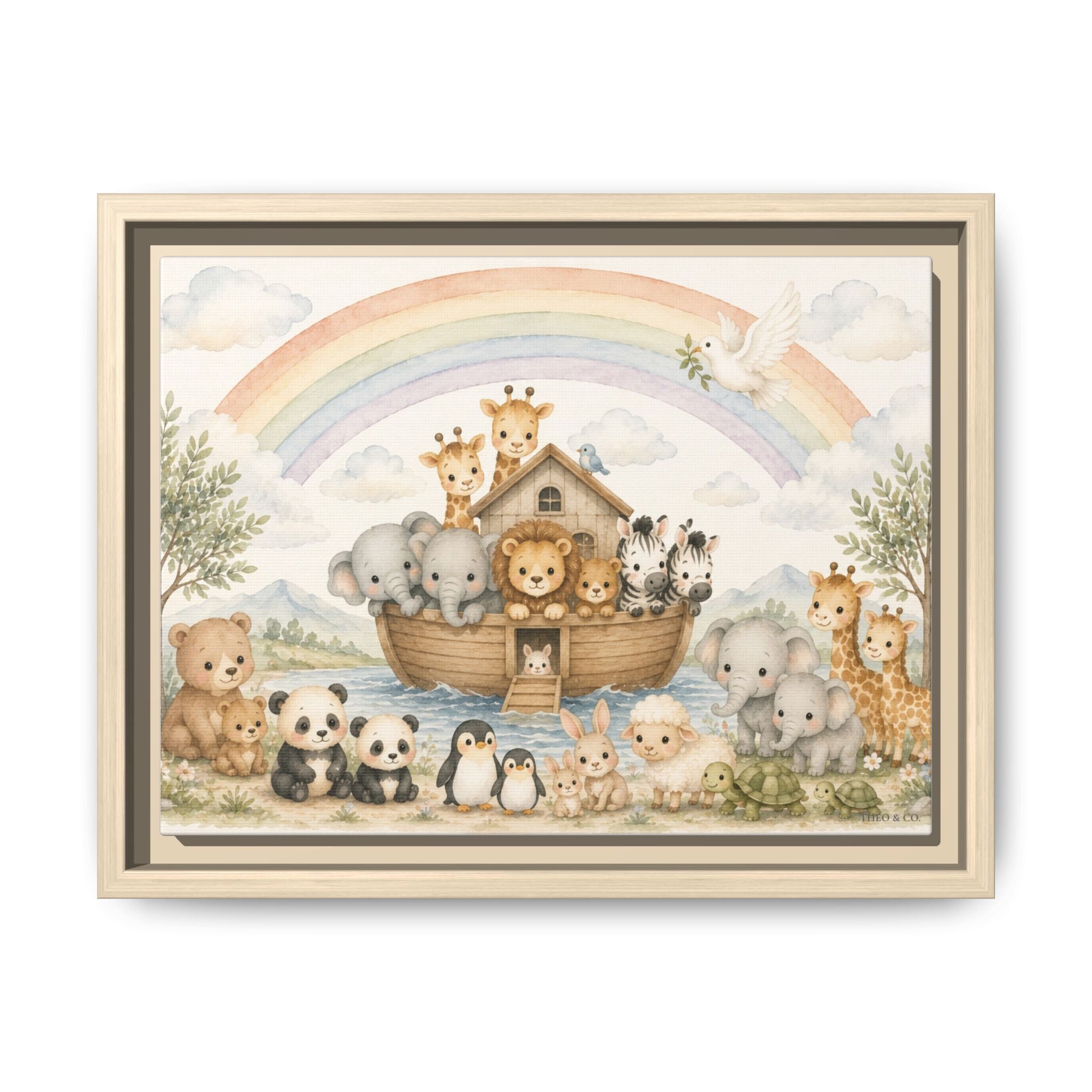 Noah's Ark Rainbow Panoramic Framed Canvas