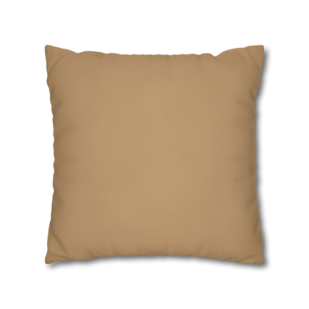 A square throw pillow in a solid tan color, shown against a plain white background with a soft drop shadow.