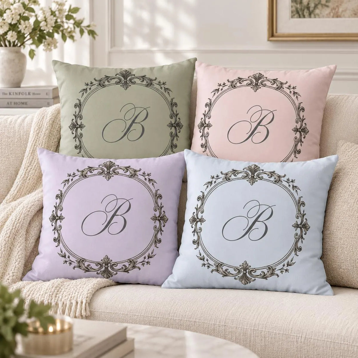 Letter B monogram pillow cover, second view