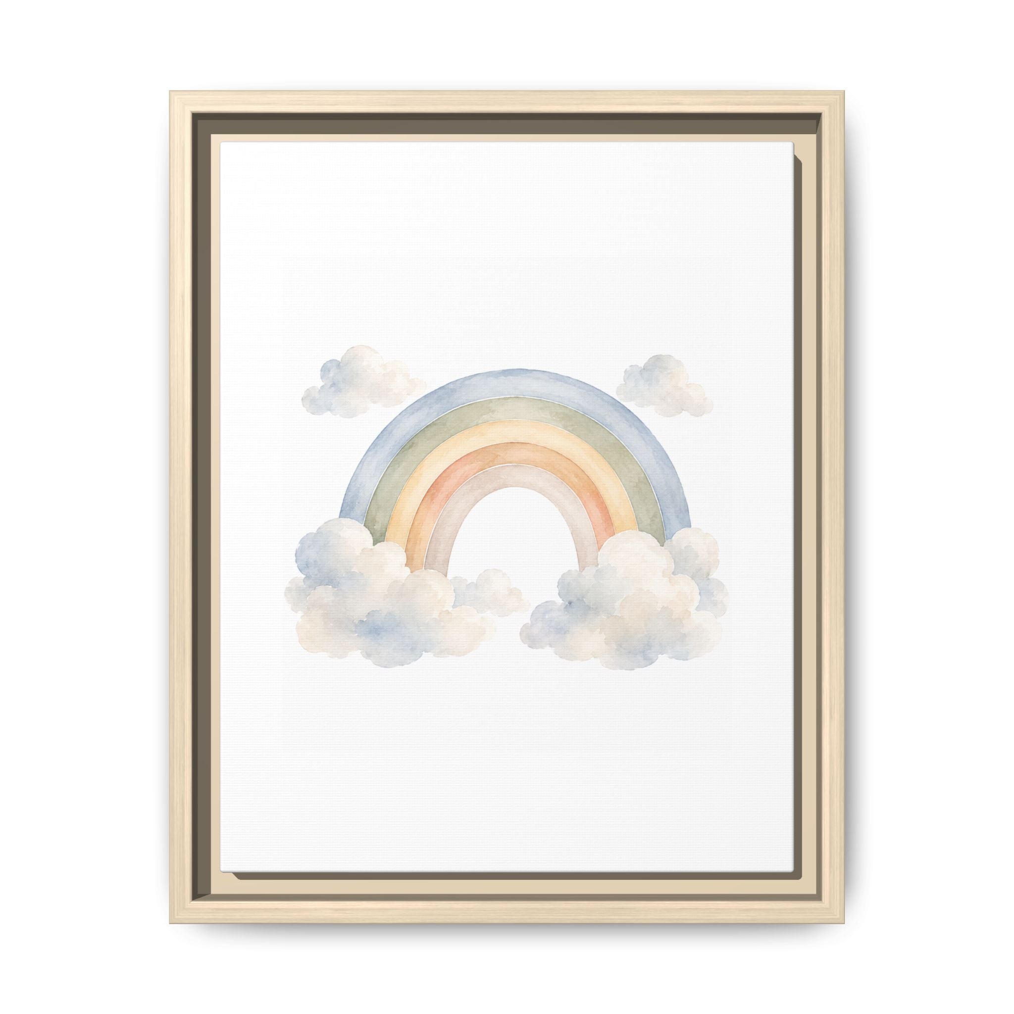 Rainbow Vertical Wall Art – Boho Cloud Nursery Framed Canvas