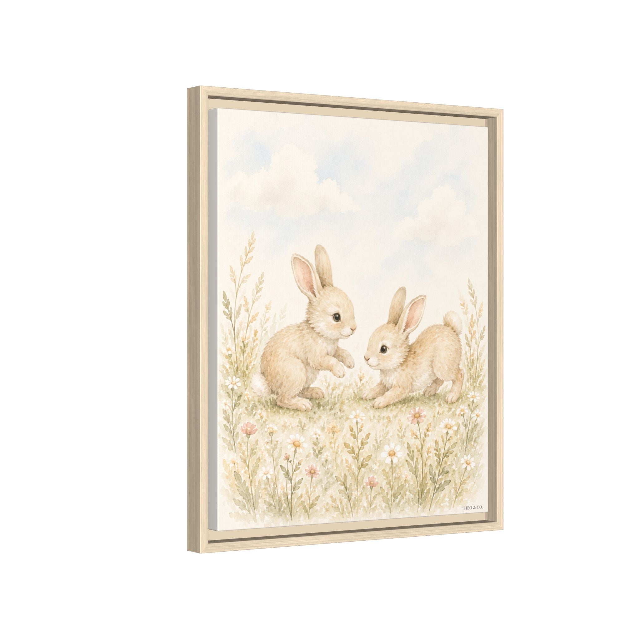 Playful Baby Bunnies Woodland Framed Canvas
