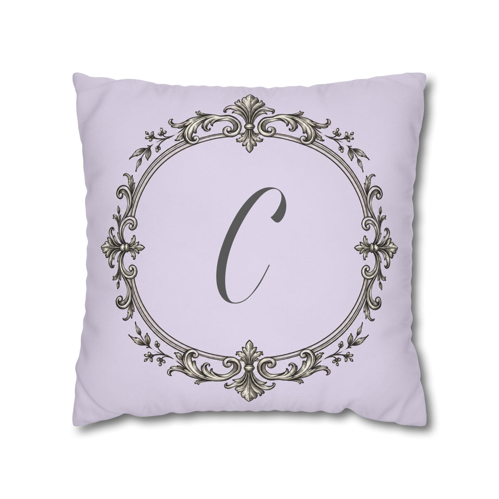 Letter C pillow cover in purple