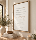 Proverbs 3:5-6 framed canvas, Trust in the Lord with all thine heart, in serif type with copper script