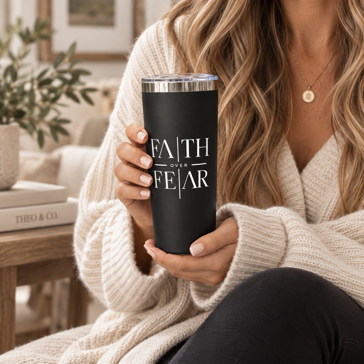 Faith Over Fear insulated 22oz tumbler with lid