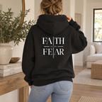 Faith Over Fear hoodie with a minimalist cross at the chest