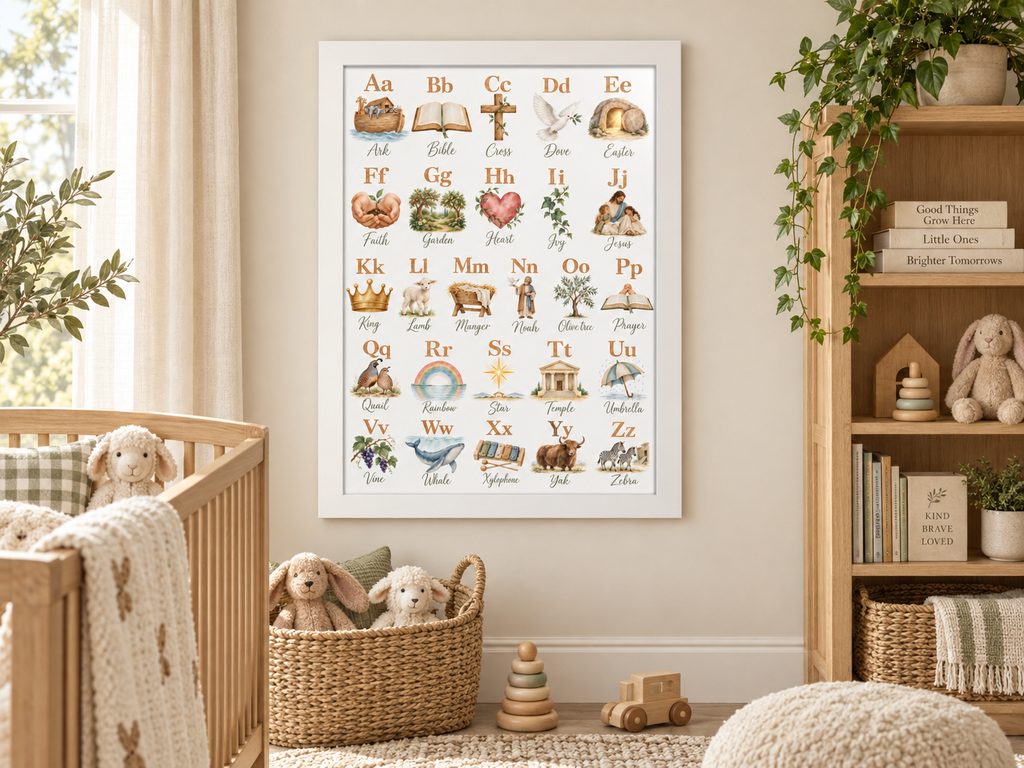 Christian alphabet framed print for a nursery or kids room