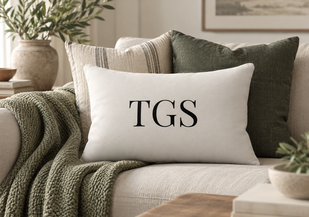 Personalized monogram lumbar pillow with a single initial