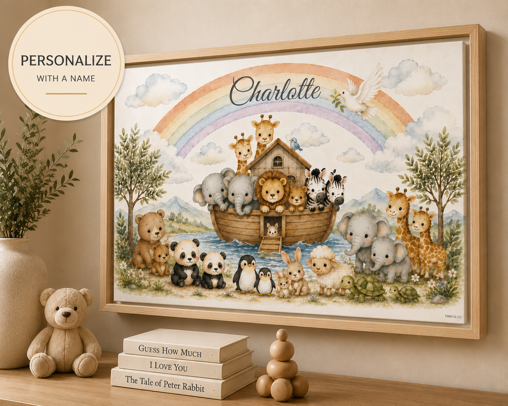 Personalized Noah's Ark framed canvas for a nursery