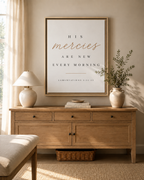 Lamentations 3:22-23 framed canvas, vertical scripture wall art