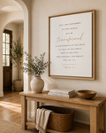 Romans 12:2 framed canvas, vertical scripture wall art