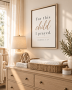 For This Child I Prayed canvas shown in natural, white, black, and espresso floating frames