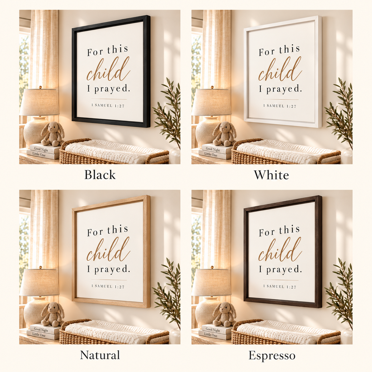 For This Child I Prayed scripture canvas, neutral Bible verse nursery wall art