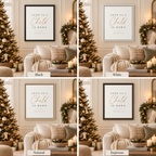 Unto Us a Child Is Born Christmas canvas shown in four frame colors.