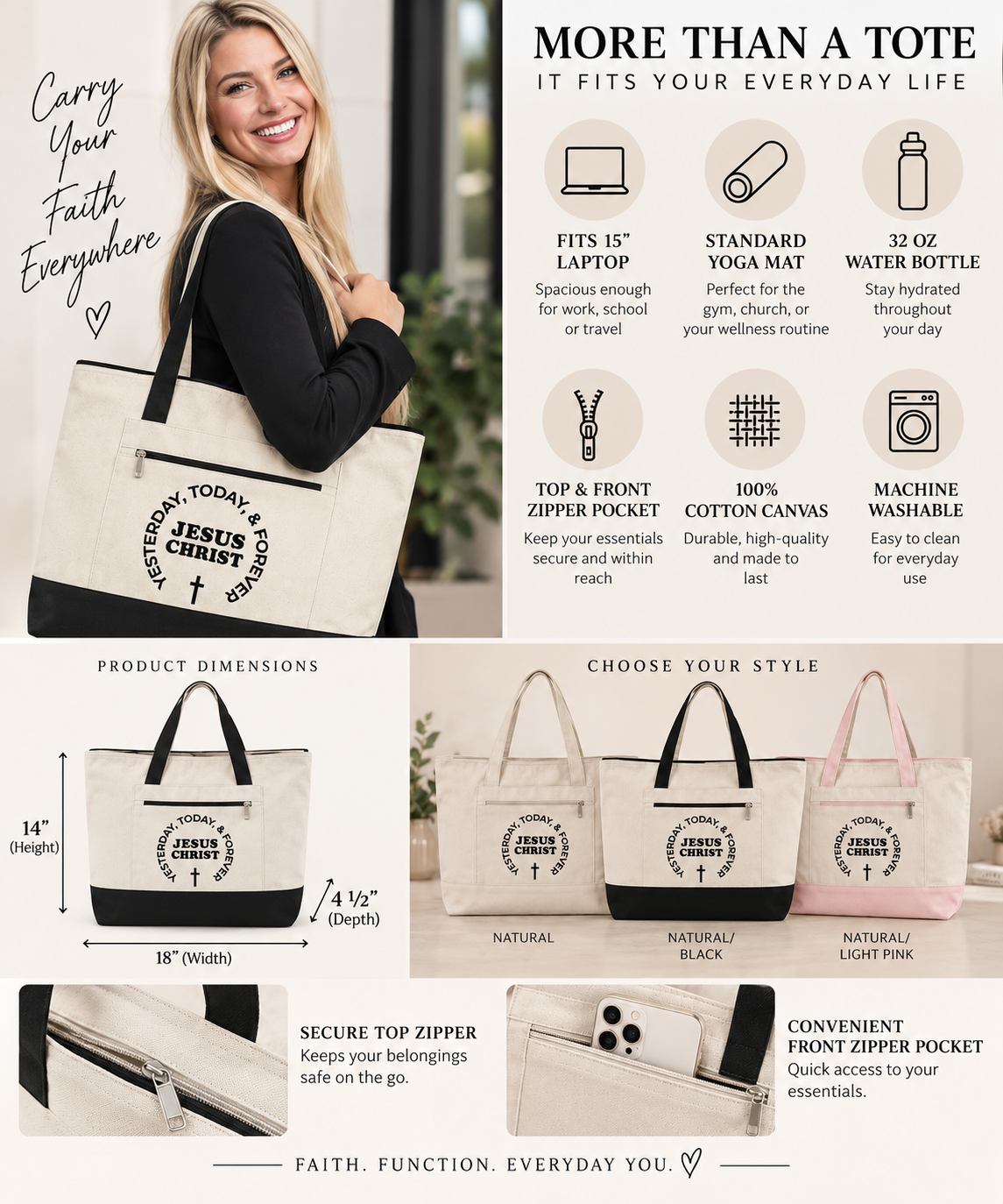 Yesterday, Today & Forever Zippered Tote