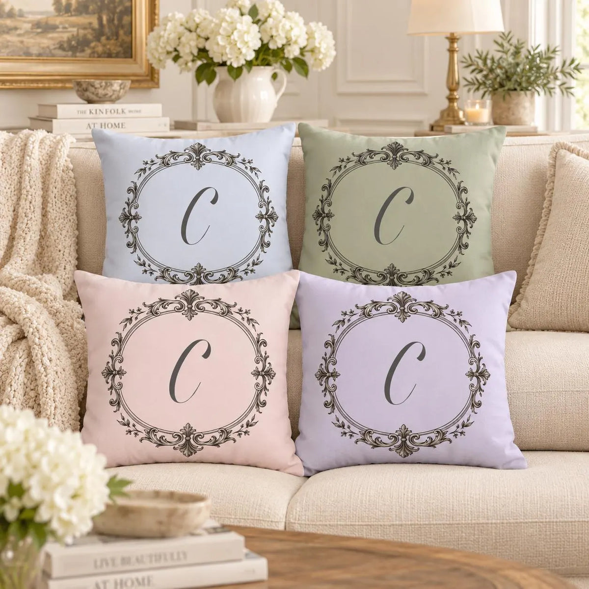 Letter C monogram pillow cover, second view