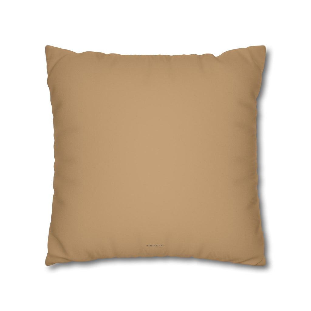 A square throw pillow in a solid tan color, shown against a plain white background with a soft drop shadow.