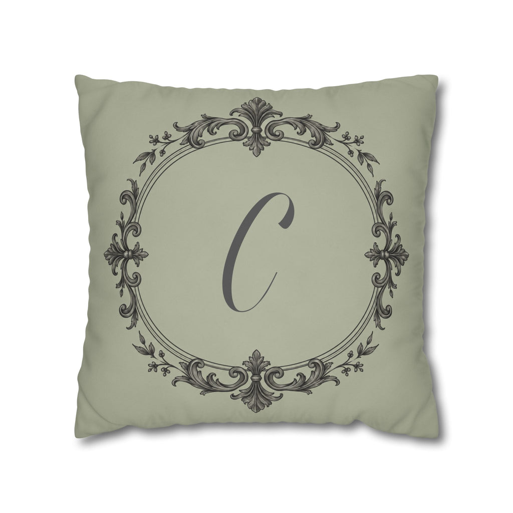 Letter C pillow cover in sage green