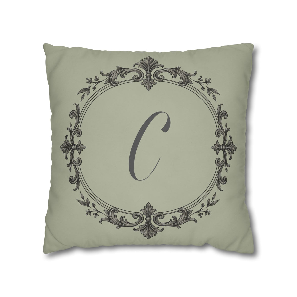 Letter C pillow cover in sage green